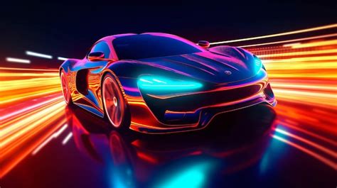 Premium Ai Image Red Futuristic Sports Car On Neon Highway