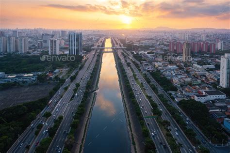 Tiete River Marginal Tiete Highway And Limao Bridge Aerial View At