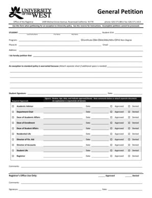 Fillable Online Uwest General Petition Form University Of The West