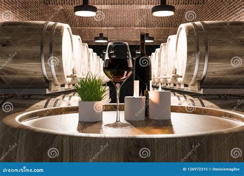 Keg with Wine Bottle in Brick Cellar Interior Stock Illustration ...