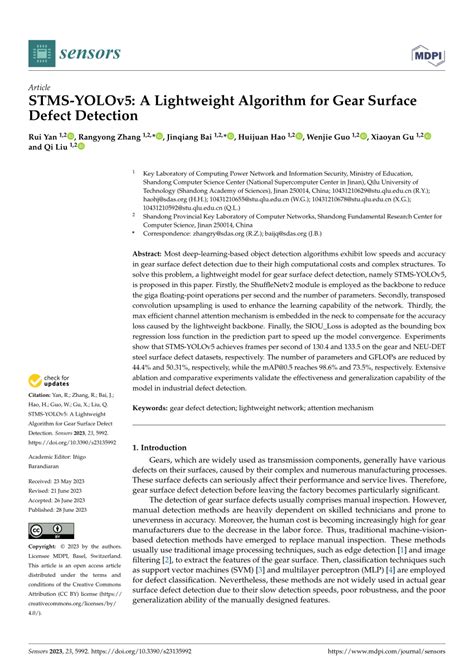 PDF STMS YOLOv5 A Lightweight Algorithm For Gear Surface Defect