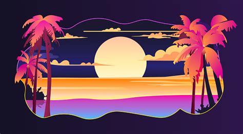 Tropical Beach Sunset Seascape Background Summer Vacation Time To Travel Concept Horizontal