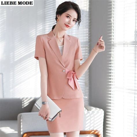 Office Uniform Design Women Black White Pink Business Skirt Suit Female