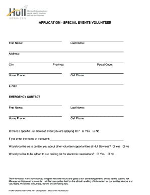 Fillable Online Hullservices Special Event Volunteer Application Form