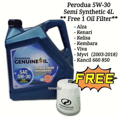 New Packing Blue Perodua 5W 30 Semi Synthetic Engine Oil 5W30 4L FREE