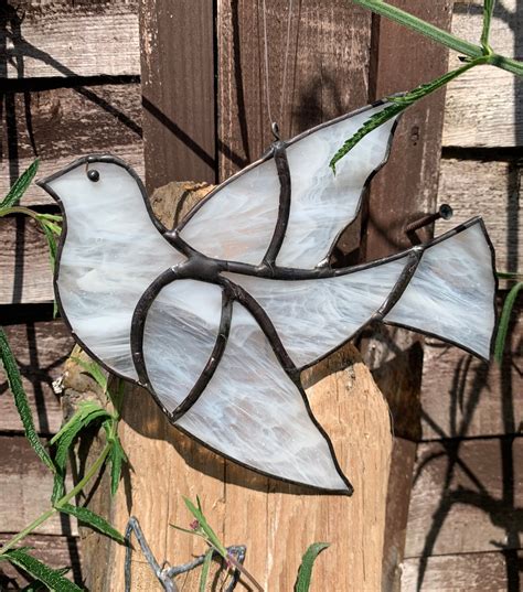 Stained Glass Dove Dove Of Peace Window Hanging White Glass Etsy