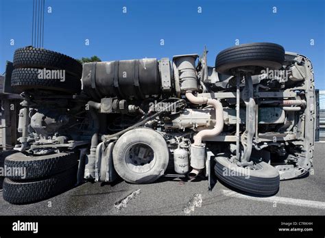 Wrecked And Overturned Truck Stock Photo Alamy