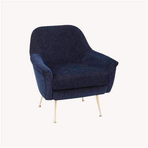 West Elm Phoebe Chair Ink Blue Distressed Velvet AptDeco