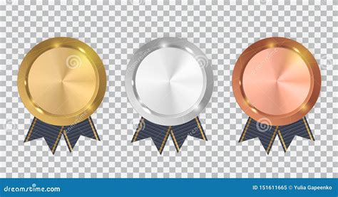 Champion Gold Silver And Bronze Medal With Blue Ribbon Icon Sign Of