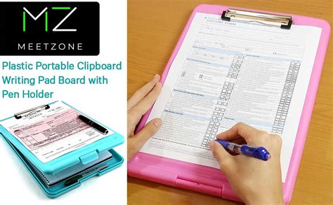 Meetzone Plastic Portable Clipboard Writing Pad Board With Pen Holder