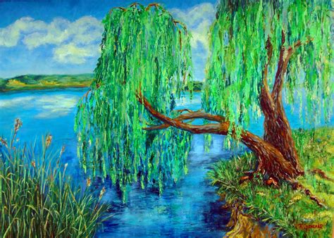 Willow Tree Painting Original Landscape Oil On Canvas Large Artwork 20 By 27 5 Inches 50 By 70