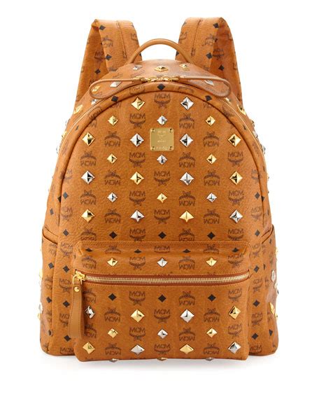 Mcm Stark Studded Large Backpack Cognac