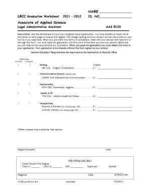 Fillable Online Linnbenton NAME LBCC Graduation Worksheet 2011 2012 ID