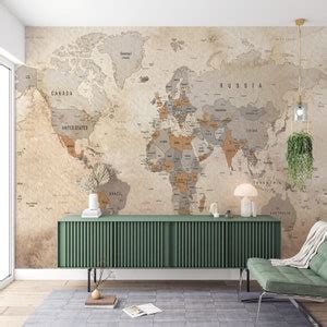 Beige World Map Wallpaper World Map Wallpaper Office Wall Mural