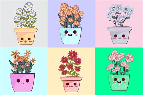 Set Of Kawaii Flower Pots 830972 Vector Art At Vecteezy