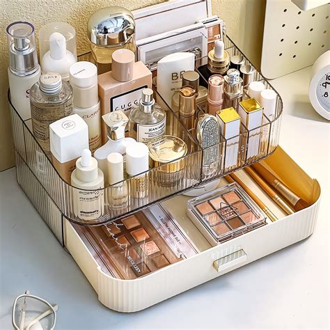 Clear Makeup Organizer With Stackable Drawer Cosmetic Storage Display