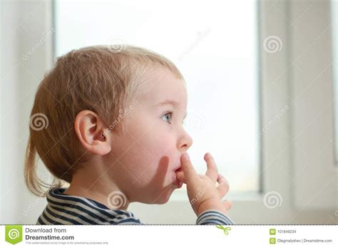 Funny Babe Blondes Licks Finger With Yogurt Stock Photo Image Of Baby Mouth 101649234