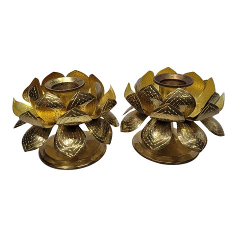 Mid Century Lotus Brass Candle Holders A Pair Chairish