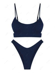ZAFUL Ribbed Textured Cut Out High Cut Bikini Swimwear In DEEP BLUE ZAFUL 2025