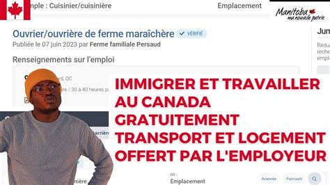 IMMIGRER ET TRAVAILLER AU CANADA GRATUITEMENT TRANSPORT ET LOGEMENT