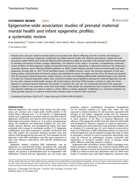 Pdf Epigenome Wide Association Studies Of Prenatal Maternal Mental