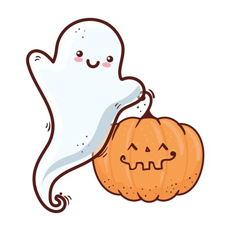 Halloween Cute Pumpkin And Ghost On White Background 1904467 Vector