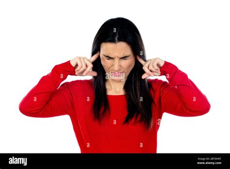 Attractive Mature Woman Wearing Red Jersey Isolated On A White Background Stock Photo Alamy