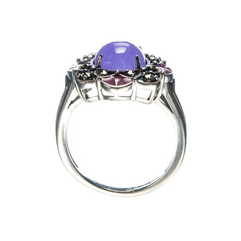 Anello Di Giada Lavanda Marcasiti Smalto E Argento 925 Anelli Giada