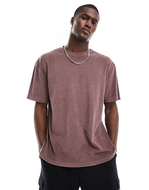 Asos Design Relaxed T Shirt In Washed Brown Towelling Asos