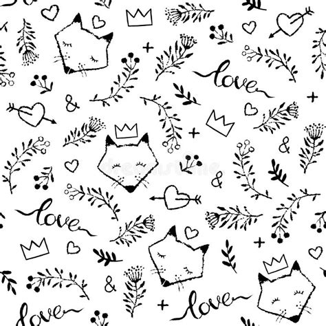 Vector Seamless Pattern With Hand Drawn Cute Foxes Isolated On W Stock Vector Illustration Of