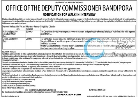 OFFICE OF THE DEPUTY COMMISSIONER BANDIPORA ADVERTISEMENT NOTIFICATION