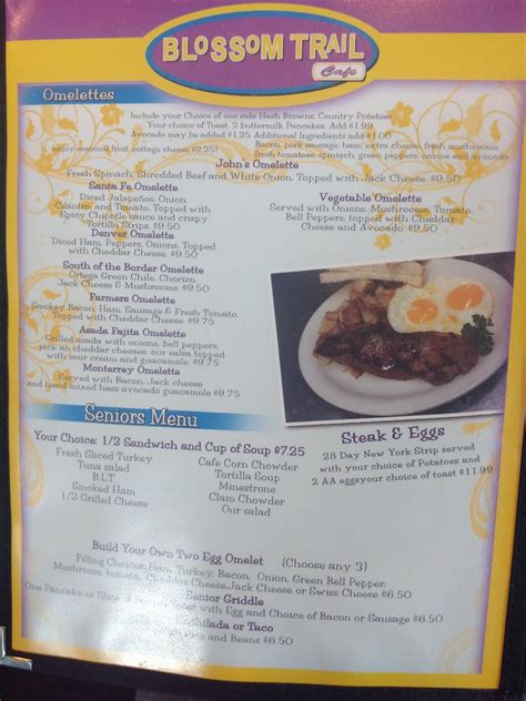 Menu at Blossom Trail Cafe, Sanger