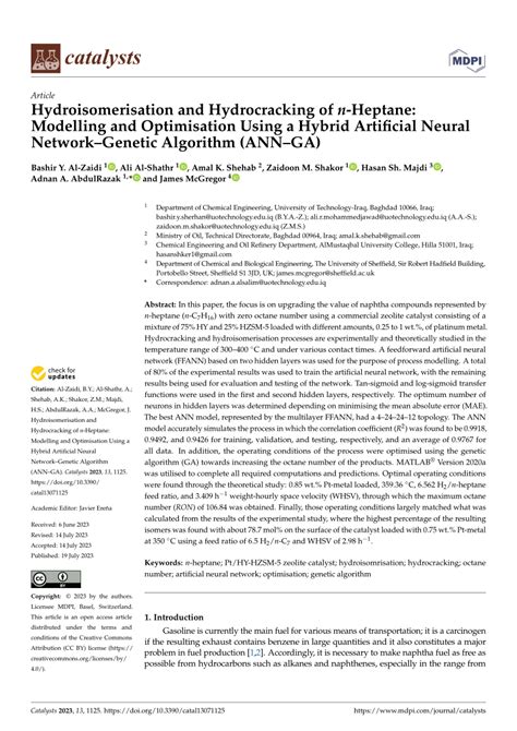 Pdf Hydroisomerisation And Hydrocracking Of N Heptane Modelling And