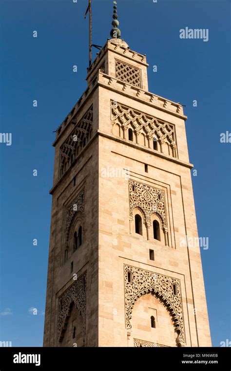 Morocco, Casablanca, Quartier Habous, Muhammadi Mosque minaret Stock ...