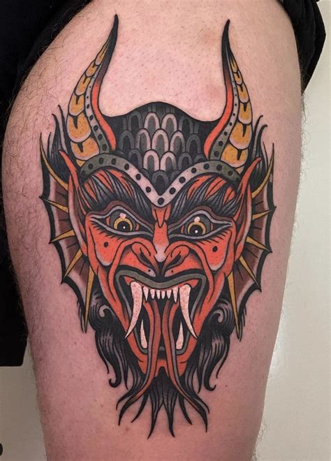 Traditional Devil Tattoo Design On Thigh