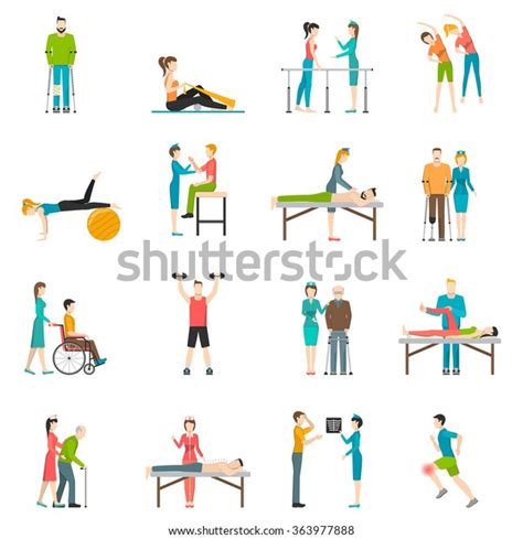 Physiotherapy Rehabilitation Flat Color Icons Doctor Stock Vector Royalty Free 363977888