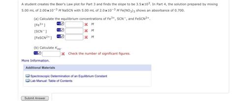 Solved A student creates the Beer's Law plot for Part 3 and | Chegg.com