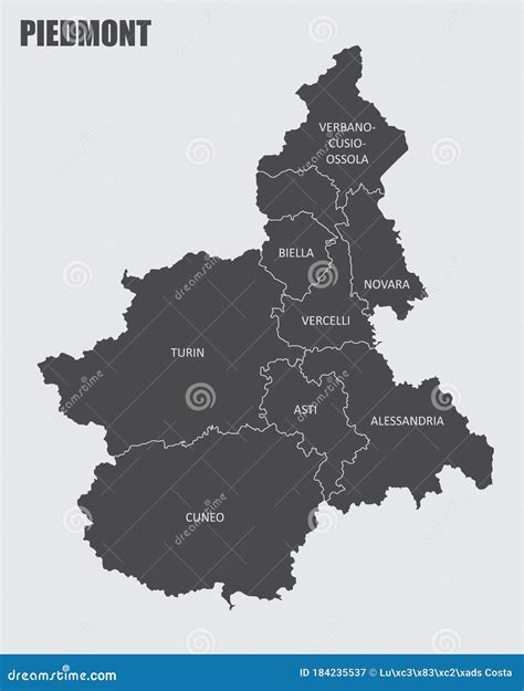 Piedmont region map stock vector. Illustration of italy - 184235537
