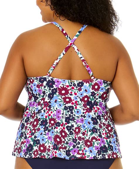 Anne Cole Plus Size Ditsy Floral Print Tankini Top Macys