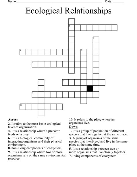 Ecological Relationship Worksheet Grade 7