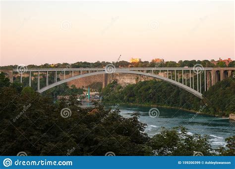 Rainbow Bridge Niagara Falls Ontario Canada Sunset Stock Image - Image ...