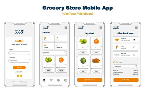 Grocery Store Mobile App Wireframe Whiteboard Template Visme