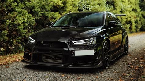 Mitsubishi Lancer Evolution Mitsubishi Black Front View K Hd Wallpaper