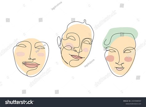 Set Female Faces Single Line Drawings Stock Vector (Royalty Free ...