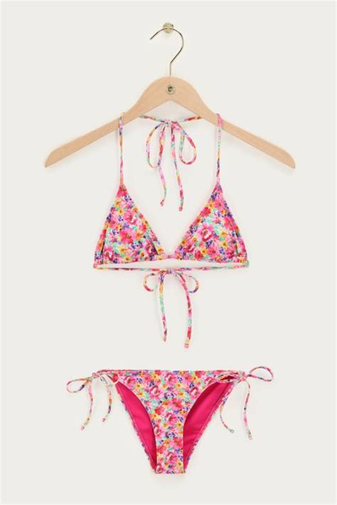 Roze Triangle Bikini Set Met Bloemen My Jewellery