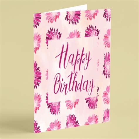 Happy birthday with pink flowers birthday card - Beebooh