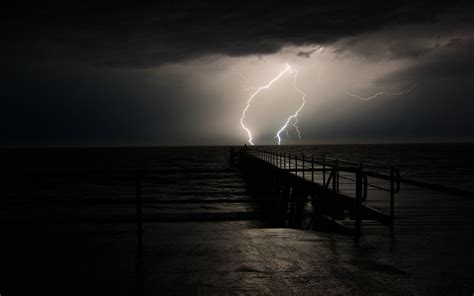 White lightnings, nature, sea, sky, storm HD wallpaper | Wallpaper Flare