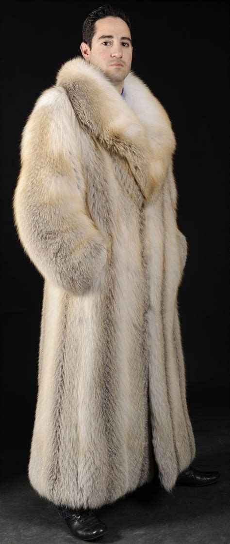 Mens Golden Island Full Length Feathered Fox Fur Coat Mens Winter