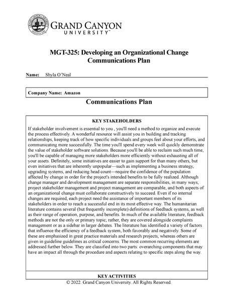 MGT 325 RS T8 Organizational Change Communications Plan Final