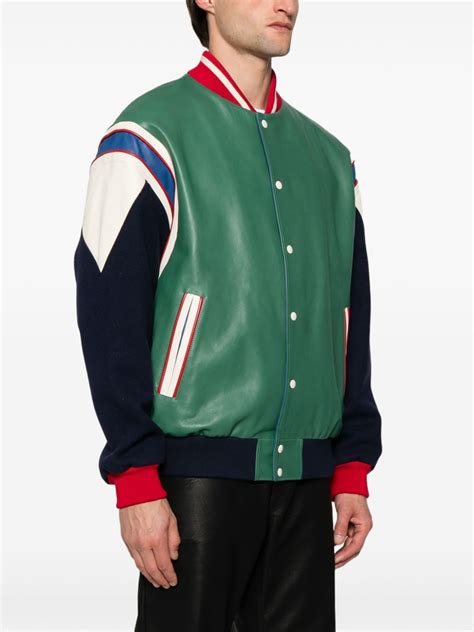 Gucci Panelled Design Leather Bomber Jacket Green Farfetch